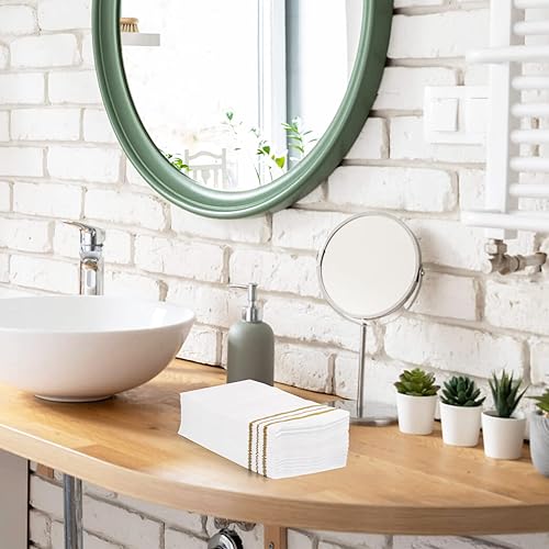 Miniatura 5 de 100 servilletas de papel desechables de color blanco y dorado, toallas de mano para baño, suaves, absorbentes, doradas para fiestas, bodas, fiestas,