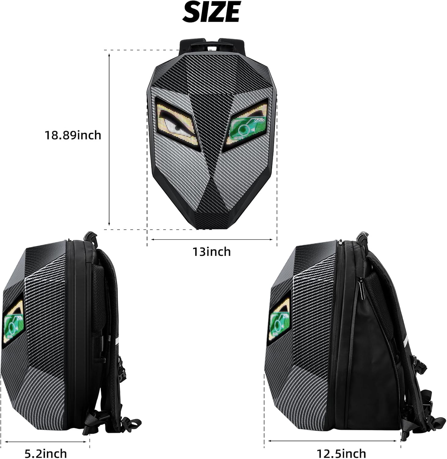 19inch LED Motorcyle Knight Backpack for Men,Hard Case Riding Backpack Motorbike Laptop Bag Waterproof, DIY Programmable Full Color Display & Eyes - Image 7