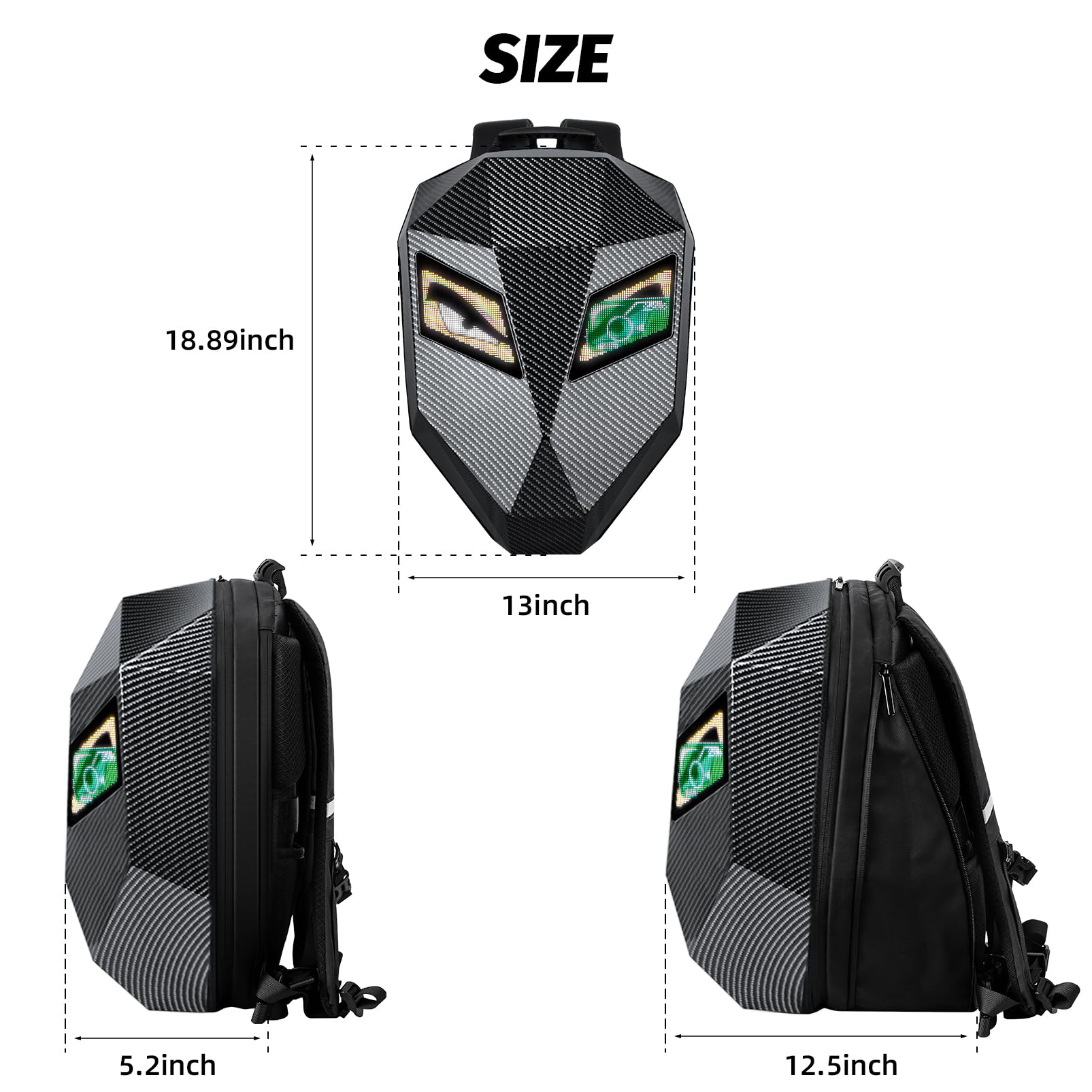 Mochila LED Knight de 19 pulgadas para Motocicleta para Hombres, Mochila de Conducción de Carcasa Rígida, Bolsa para Portátil de Motocicleta Impermeable, Pantalla Programable DIY a Todo Color y