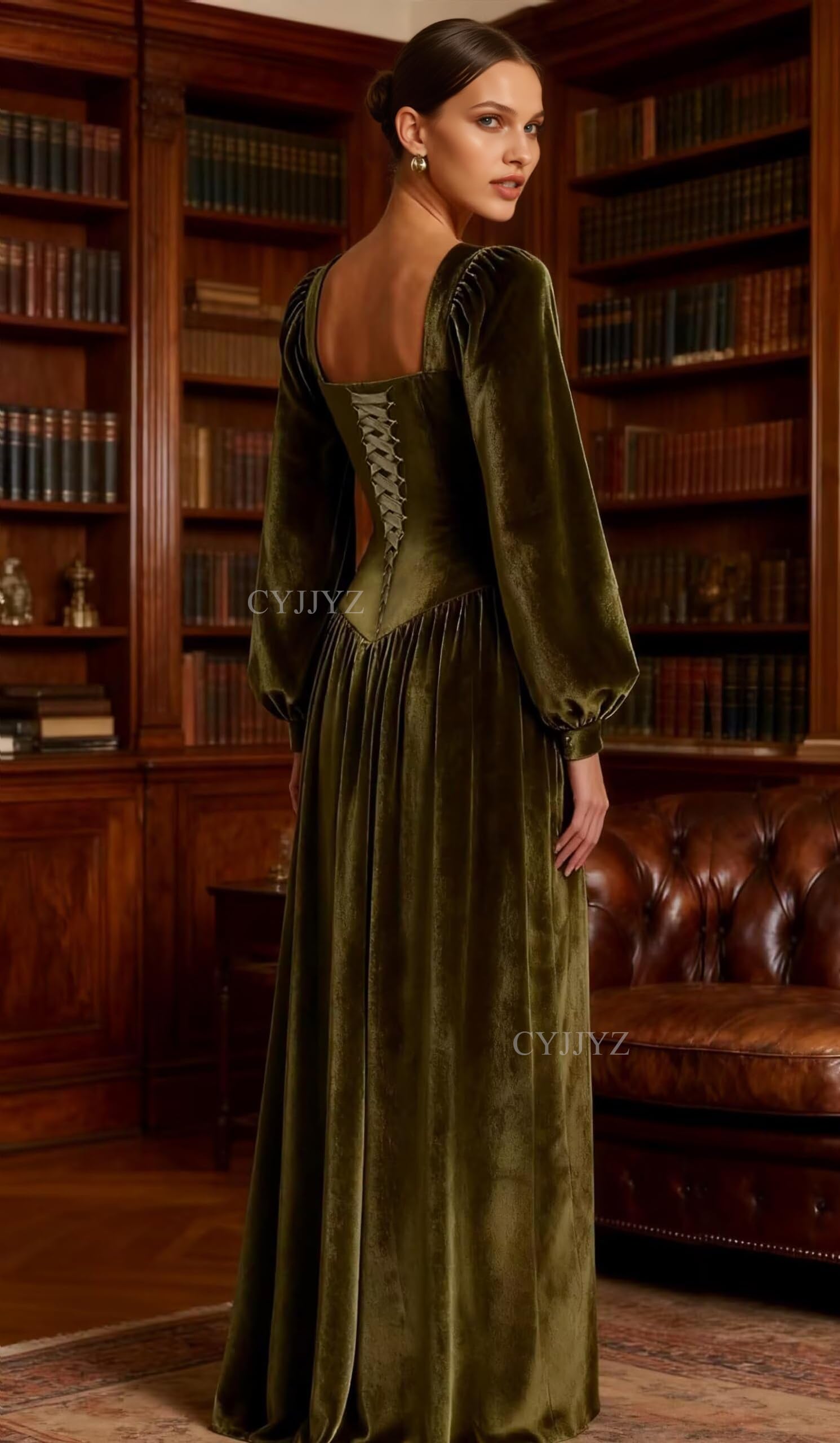 CYJJYZ Long Sleeves Velvet Bridesmaid Dresses for Women Square Neck Prom Dress with Slit Ruched Formal Evening Gowns: White 12