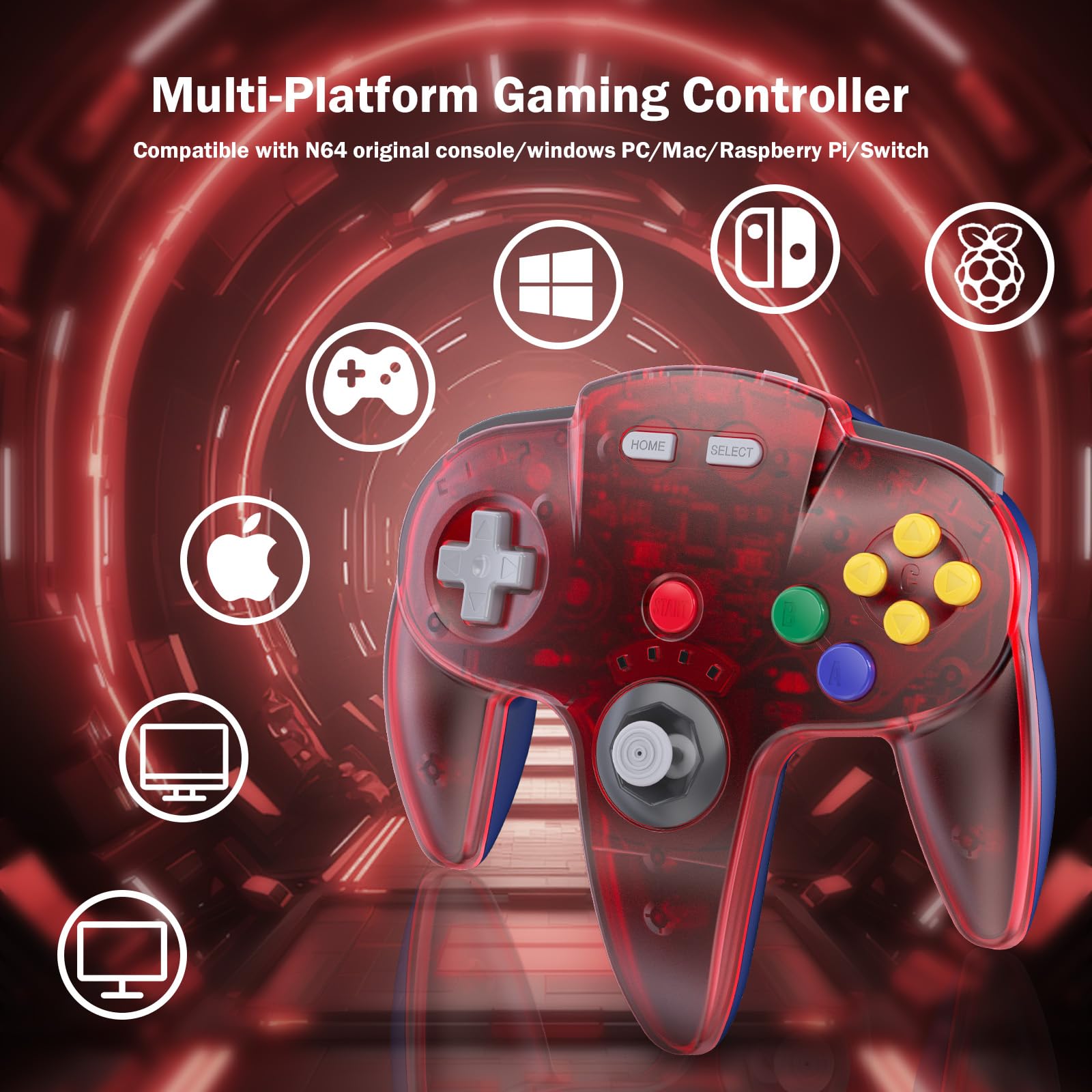 KIWITATA - driver inalámbrico N64 para consola de interruptores, 2.4 GHZ recargable N64 mando a distancia inalámbrico compatible con el sistema N64, Raspberry Pi, MAC, PC Windows 7,8,10,11