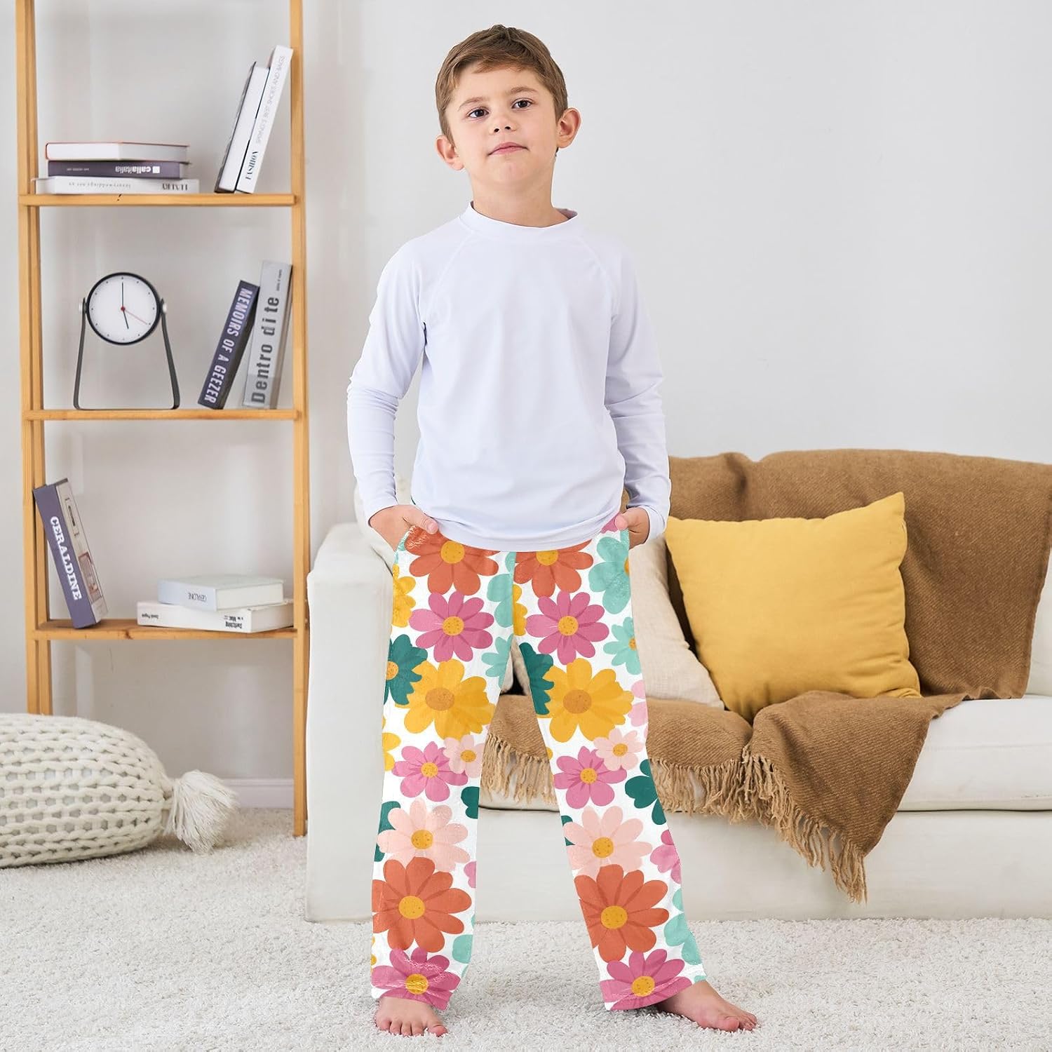 Daisy Flower Boys Pants for Kids Fleece Bottoms Long Jogger Pants Trousers with Pockets Size 6-14Y