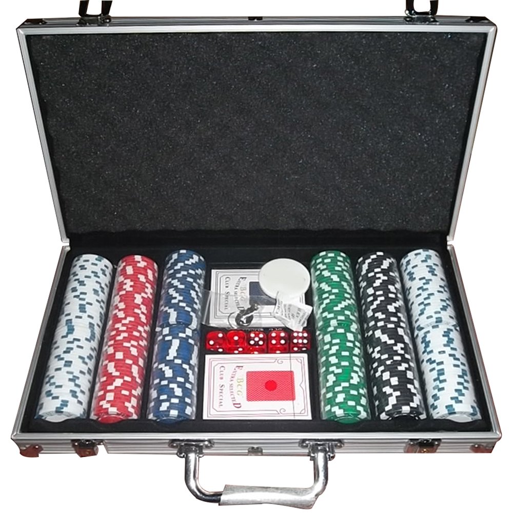 Mallette de Poker Coffret de Poker Complet, Jetons de Poker de Casino avec Boîtier en Aluminium avec 300 jetons + 2 Jeux de Cartes + 5 dés