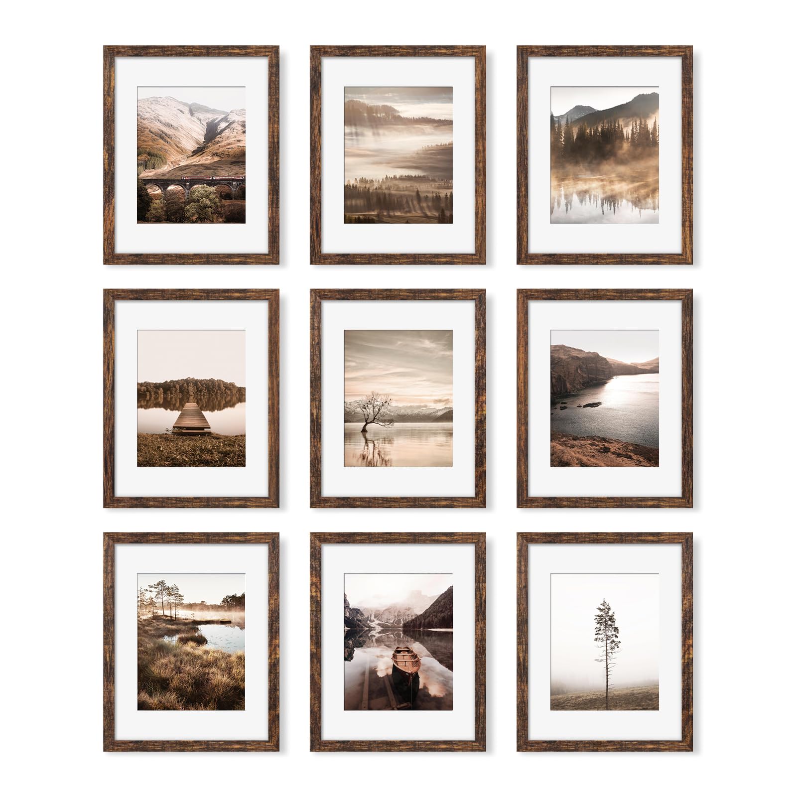Gallery Wall Picture Frame Set of 9 - 11x14 with Mats