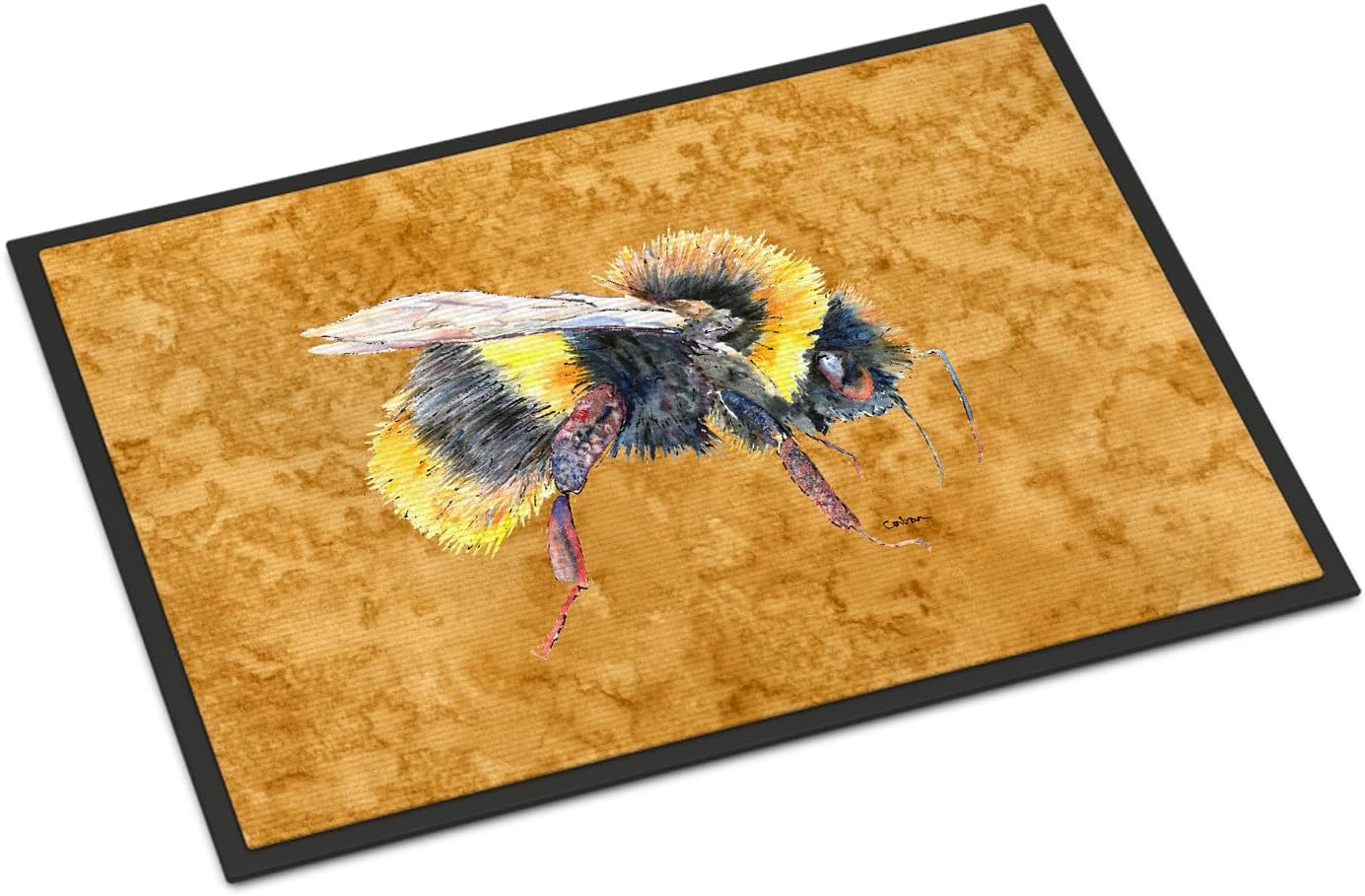 Caroline's Treasures 8850JMAT Bee on Gold Doormat 24x36 Front Door Mat Indoor Outdoor Rugs for Entryway, Non Slip Washable Low Pile, 24H X 36W