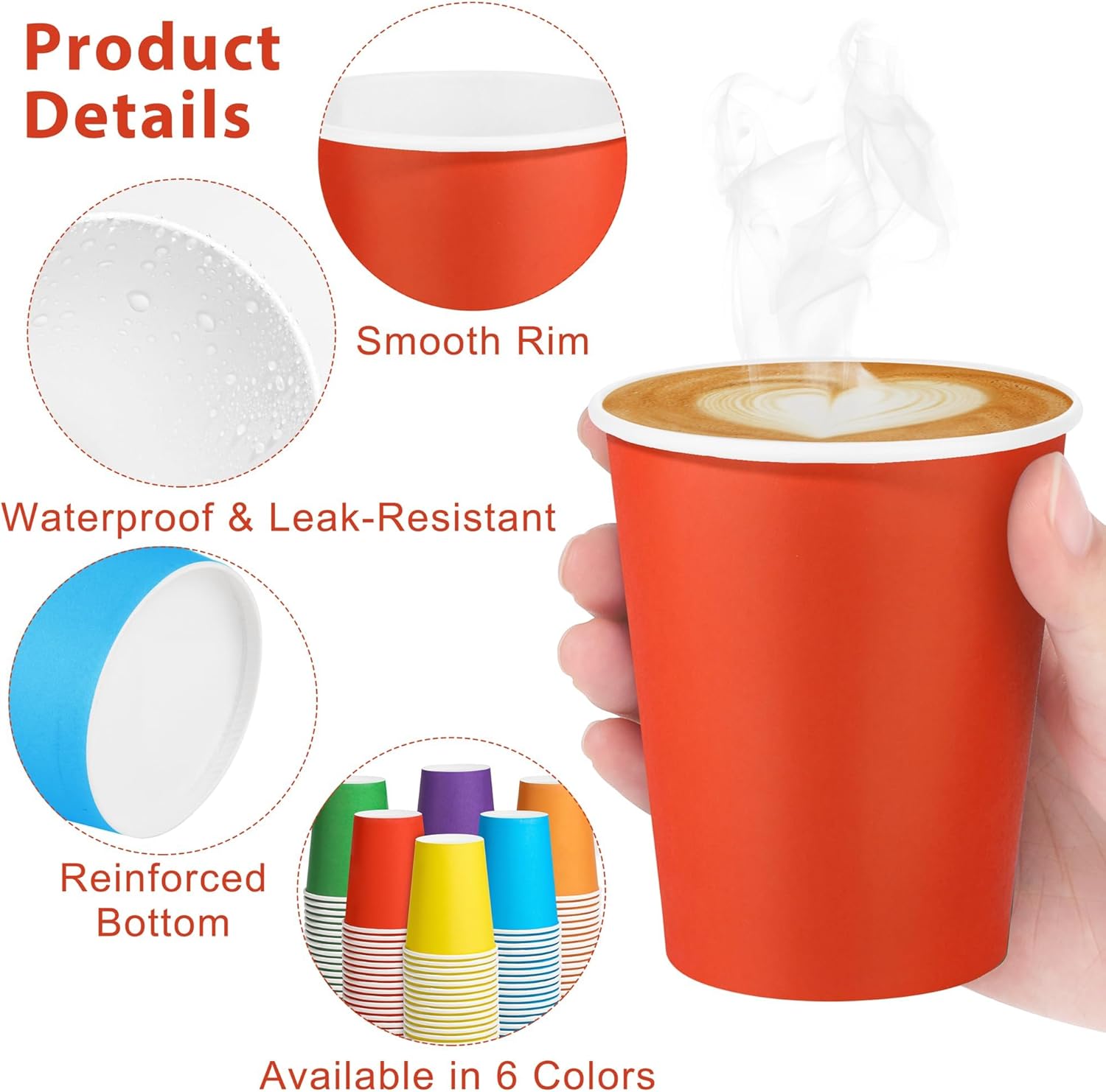 Kochorie 72 Pieces Rainbow Paper Cups 9 Oz Disposable Coffee Paper Cups Multicolor Party Cup Beverage Drinking Cup for Wedding, Birthday, Holiday Party, DIY, and Picnic - Image 3