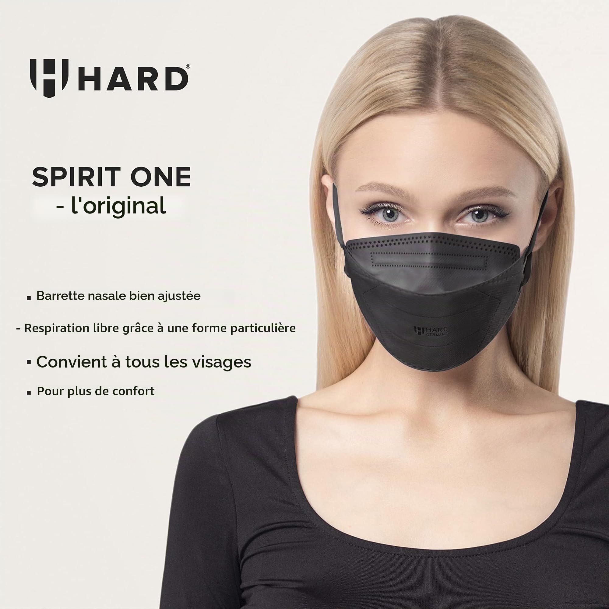 HARD Mask Masque respiratoire FFP2 | Fabriqué en Allemagne | Respirateur | taille standard | Filtration 99,5% | ÖKO-TEX | emballage scellé NON individuellement - Noir - 20 pièces