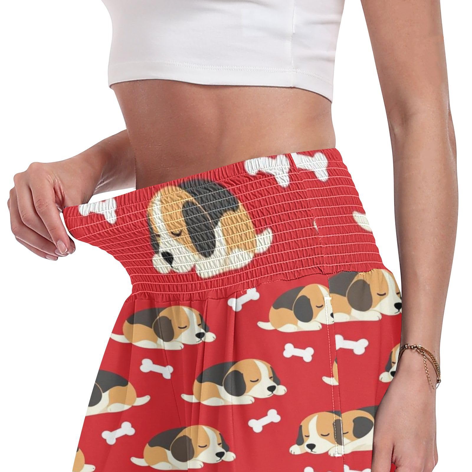 Jamnik Snack Damskie spodnie palazzos Stretch Smocked Talia Palazzos Spodnie