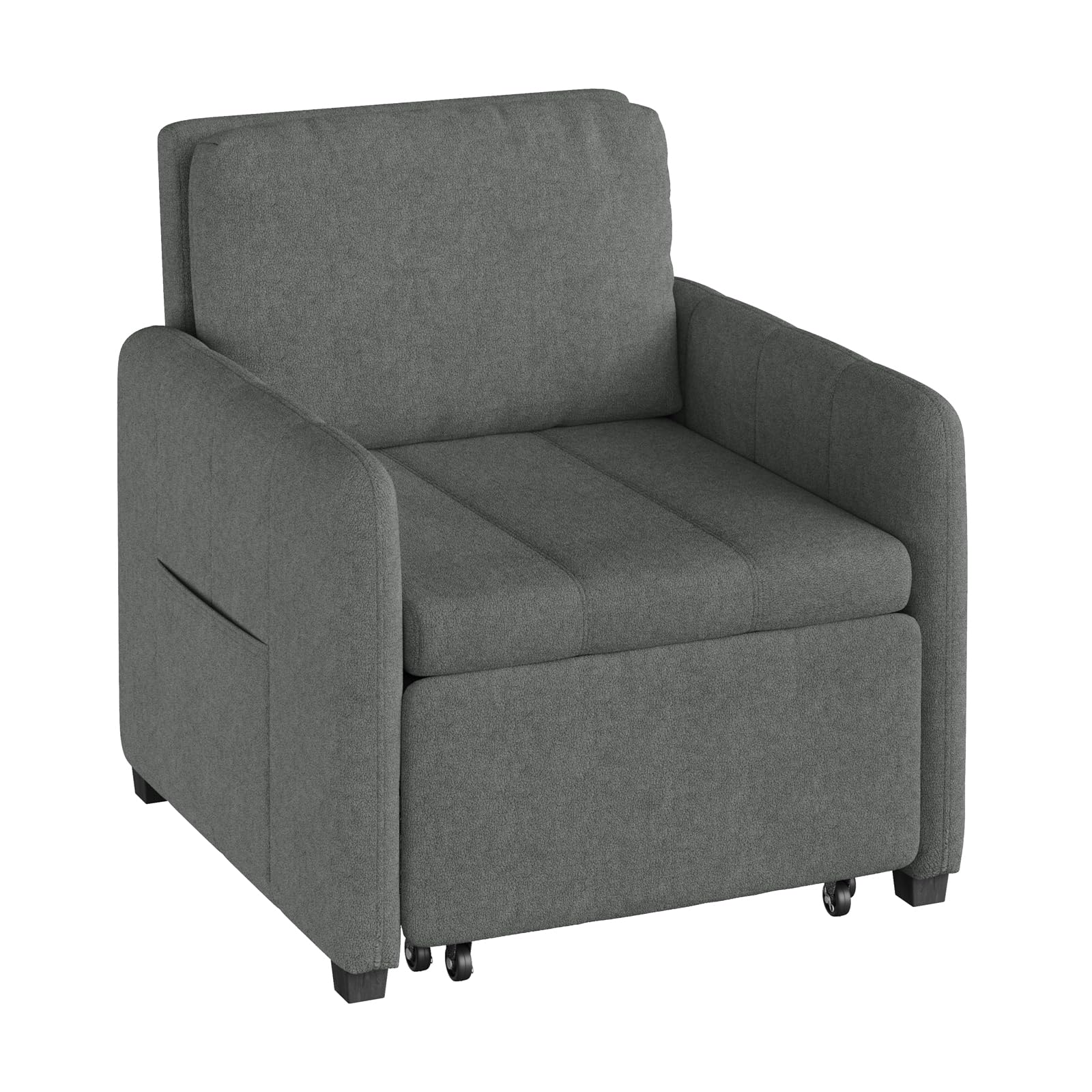 WOLTU 3-in-1 Schlafsessel, mit 5-Fach verstellbare Rückenlehne, Dunkelgrau | Schlafsofa mit Seitentasche, zu 235 cm verlängern, bequemer Lesesessel platzsparend, bis 150 kg, 76,5 x 85 x 82,5 cm