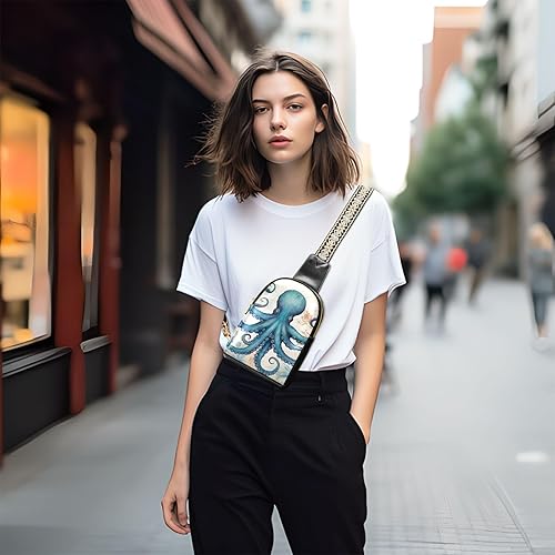 Miniatura 6 de Sling Backpack Octopus Vintage Sling Bag for Women Crossbody Shoulder Bag Leather Fanny Pack Chest Bag for Travel Hiking 202A1794
