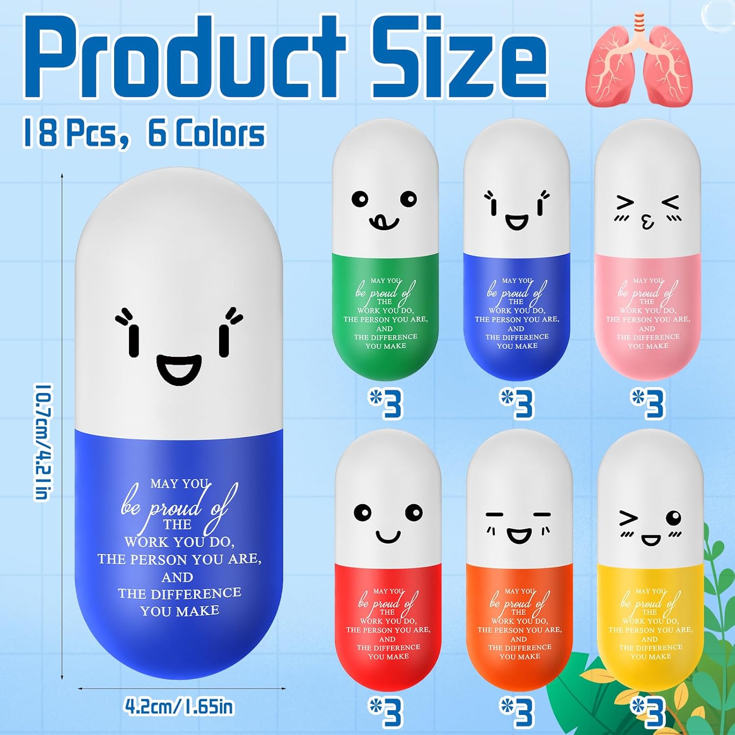 Arrowbash Vitamin Pill Stress Ball Nurse Day Appreciation Gift for Nurses Doctor Pill Shaped Foam Inspirational Coworker Employee Thank You Stress Ball with Cute Cartoon Emotion Face(18 Pcs,May You)