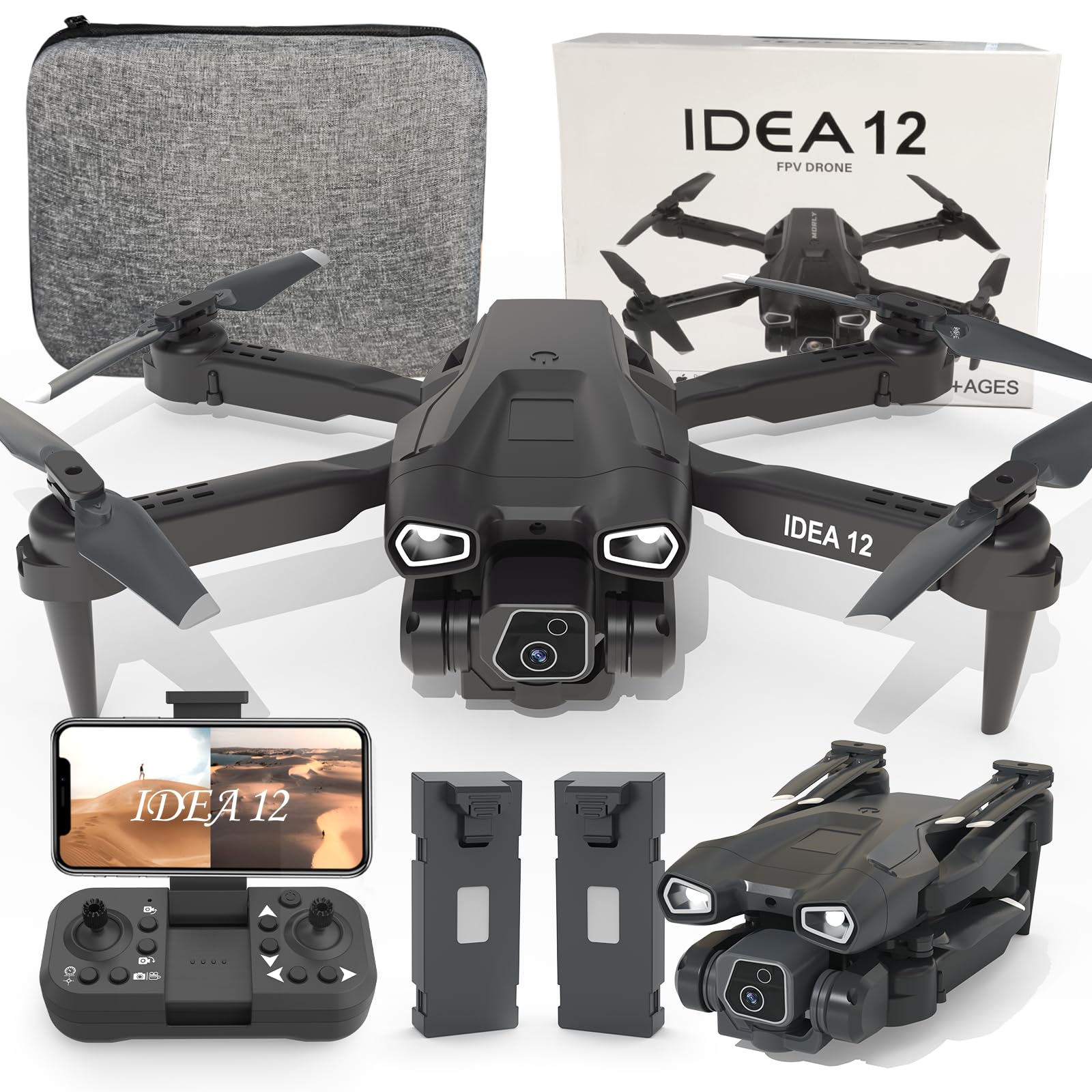 TTROARDS 12 Droni con Telecamera per Bambini 1080P Telecamera Regolabile 1080P Drone 2.4GHz WIFI FPV drones,RC Quadcopter con Posizionamento Ottico del Flusso per principianti,3D Flip,2 Batterie