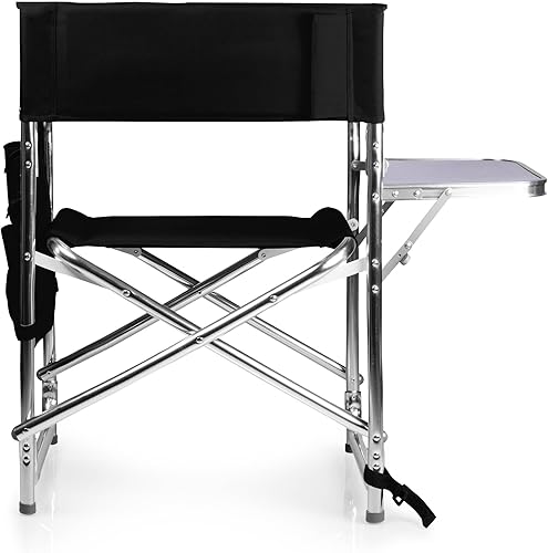 Vista 11 de PICNIC TIME Silla deportiva con mesa auxiliar, sillas de campamento acolchadas plegables para exteriores para adultos con portavasos y panel de Negro