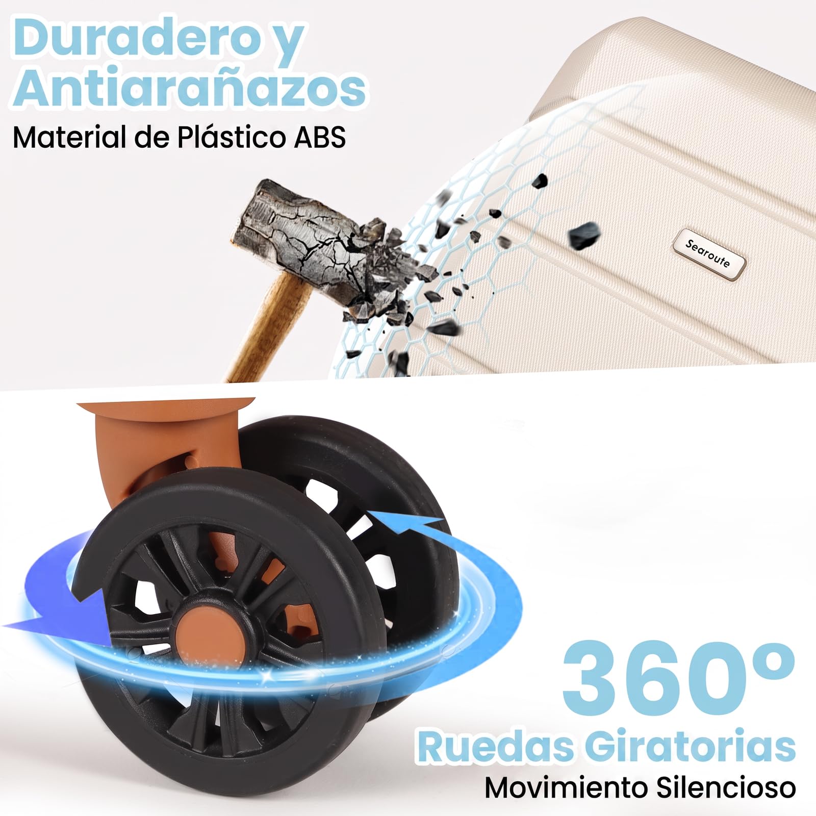 H.yeed Juego de Maletas de Viaje de 3 Piezas, Maleta de Cabina Rígida de ABS Ligera con 4 Ruedas Giratorias y Cerradura TSA, 21" + Bolsa de Viaje y Neceser, Blanco