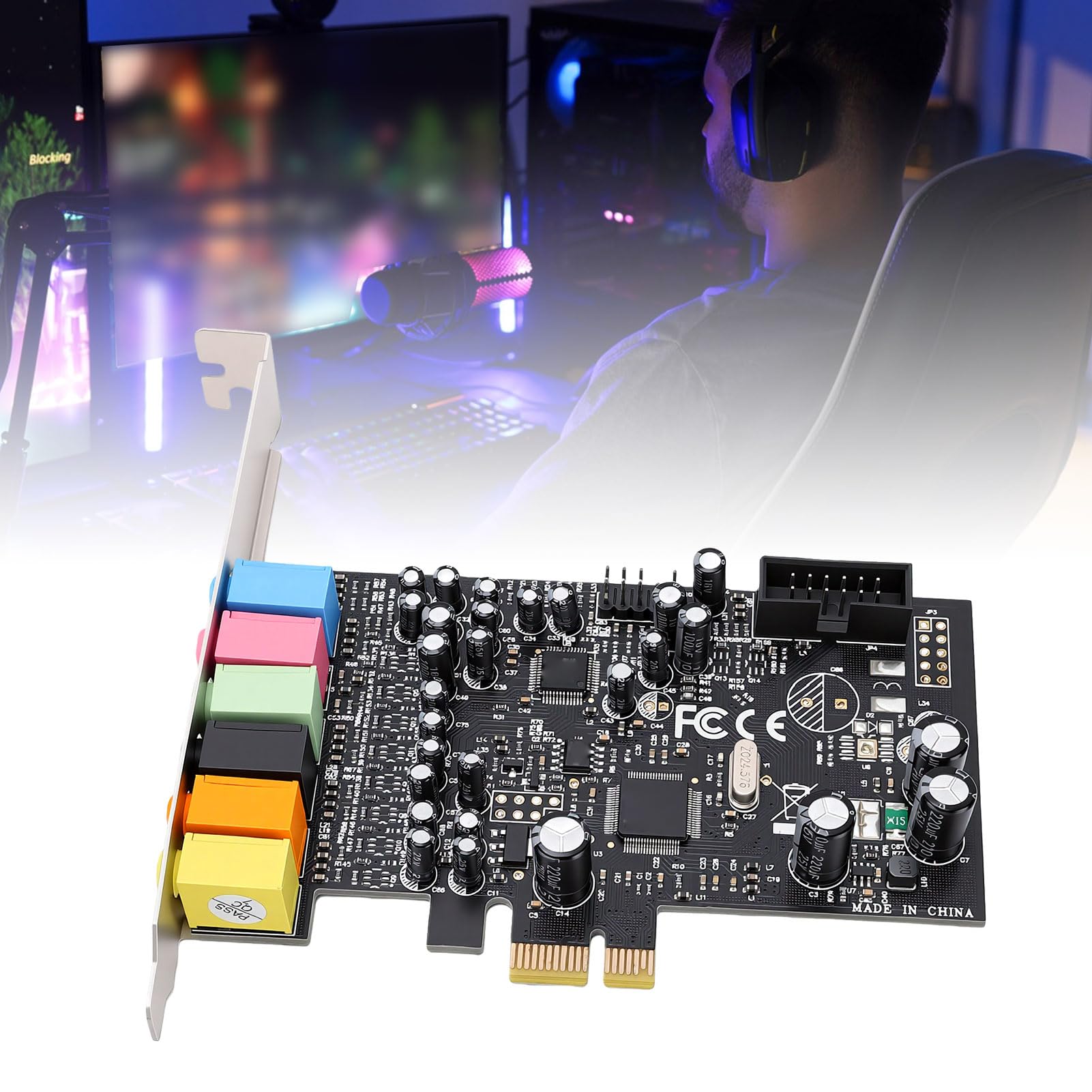 Scheda Audio PCIe 7.1CH per PC da Gioco | Surround Stereo HD con Chip CM6212, Supporto Wins 7 8 8.1 10 11, Ingresso Uscita S PDIF 192 KHz 24 Bit