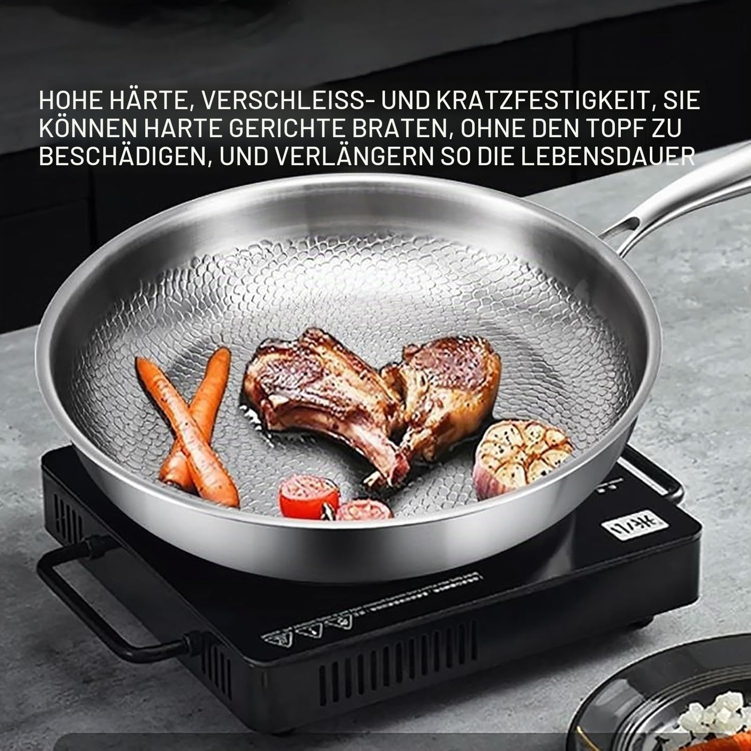 2026 Okura Titan Pfanne, Titan Pfanne 28/30/32 cm mit Deckel, Unbeschichtete Bratpfanne, Kratzfest & Antihaft, Geeignet für Induktion und Alle Herdarten, Ofenfest(24CM,Mit Abdeckung)