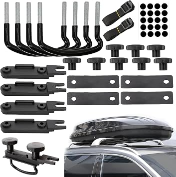 4 PCS Roof Box U-Bolt Clamps Universal Stainless Steel Inner Width 85mm/3.35in Rooftop Cargo Carrier Rack Bolts with 8 Lock Nuts, 2 Strap Car Van Mounting Fitting Kit