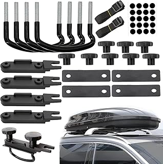 4 PCS Roof Box U-Bolt Clamps Universal Stainless Steel Inner Width 85mm/3.35in Rooftop Cargo Carrier Rack Bolts with 8 Lock Nuts, 2 Strap Car Van Mounting Fitting Kit