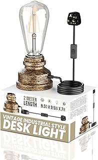 LEDSone Vintage Table Lamp Industrial Nightlight Village Style Desk Light Plug in Lamp Brushed Copper Water Pipe Table Lamp with ON/Off Switch E27 Dimmable Bulb (Without Bulb)