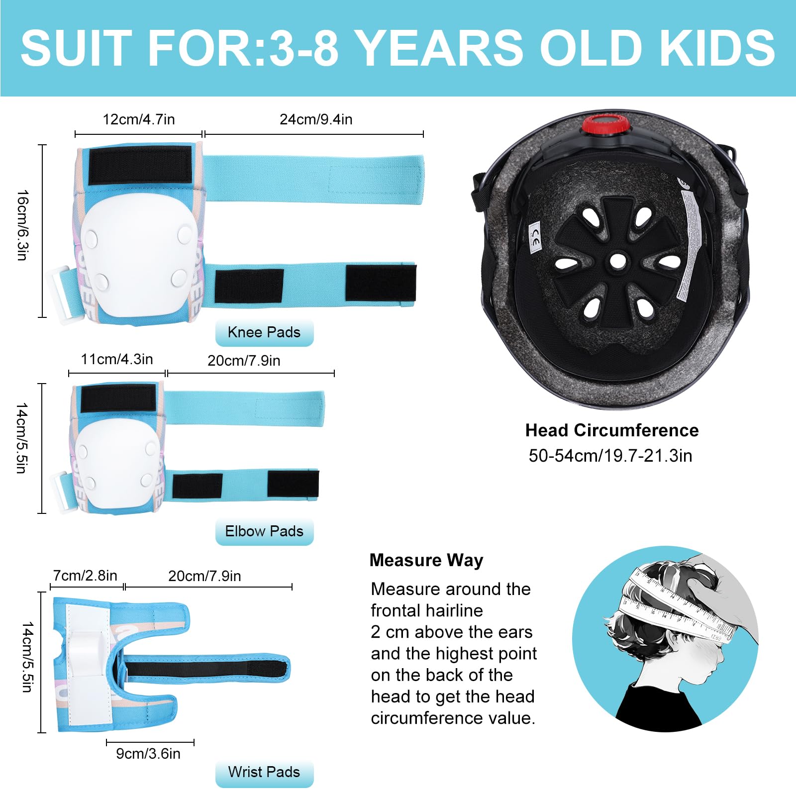Casco da Bici per Bambini per Bambini di Età Ccompresa tra i 3 e gli 8 anni,Set di Protezioni Sportive Leggere con Ginocchiere, Gomitiere e Polsiere per lo Skateboarding/la Bicicletta/lo Scooter