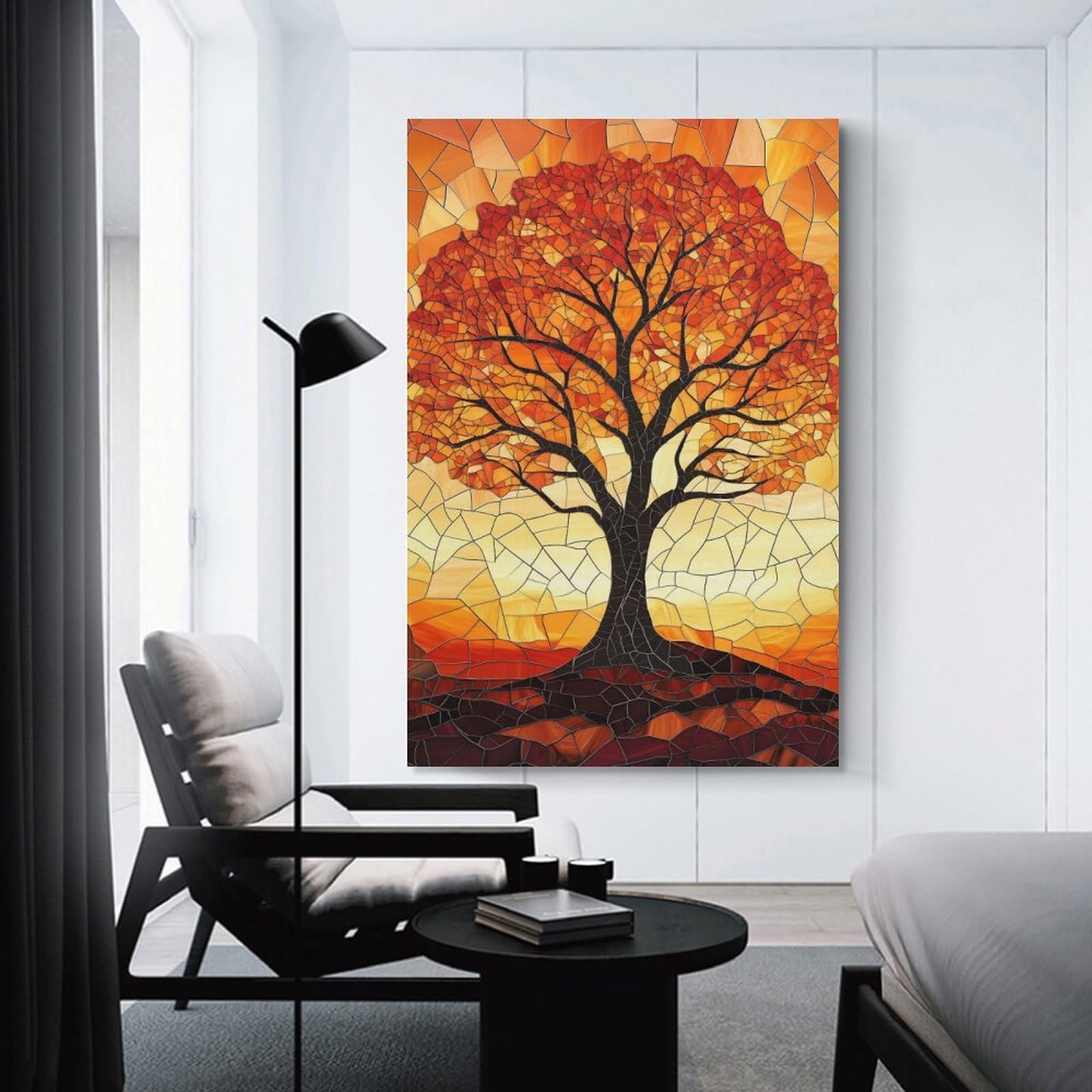 Junmoney Unframe-Style-15-1 Mosaic Autumn Tree Decorative Canvas Print, 20X30inch(50X75cm), For Living Room, Bedroom Or Home Office, Canvas Artwork With Gifting Potential