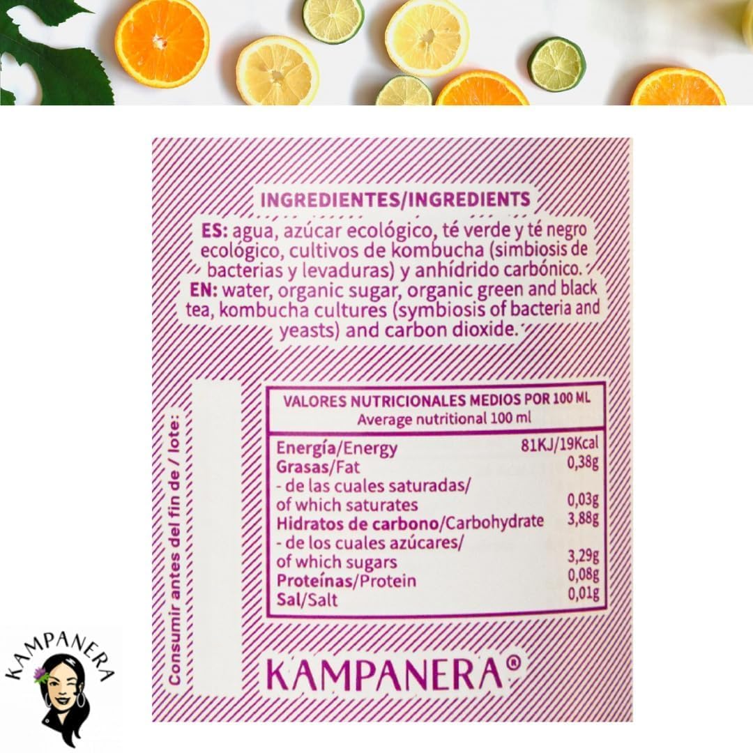 Kampanera - Pack Mix Kombucha 5 Estrellas -12 Botellas de 250 ml - Kombucha Natural - Bebida Fermentada - Té Verde y Negro - Sin Azúcar Añadida - Baja Carbonatación - Artesanal