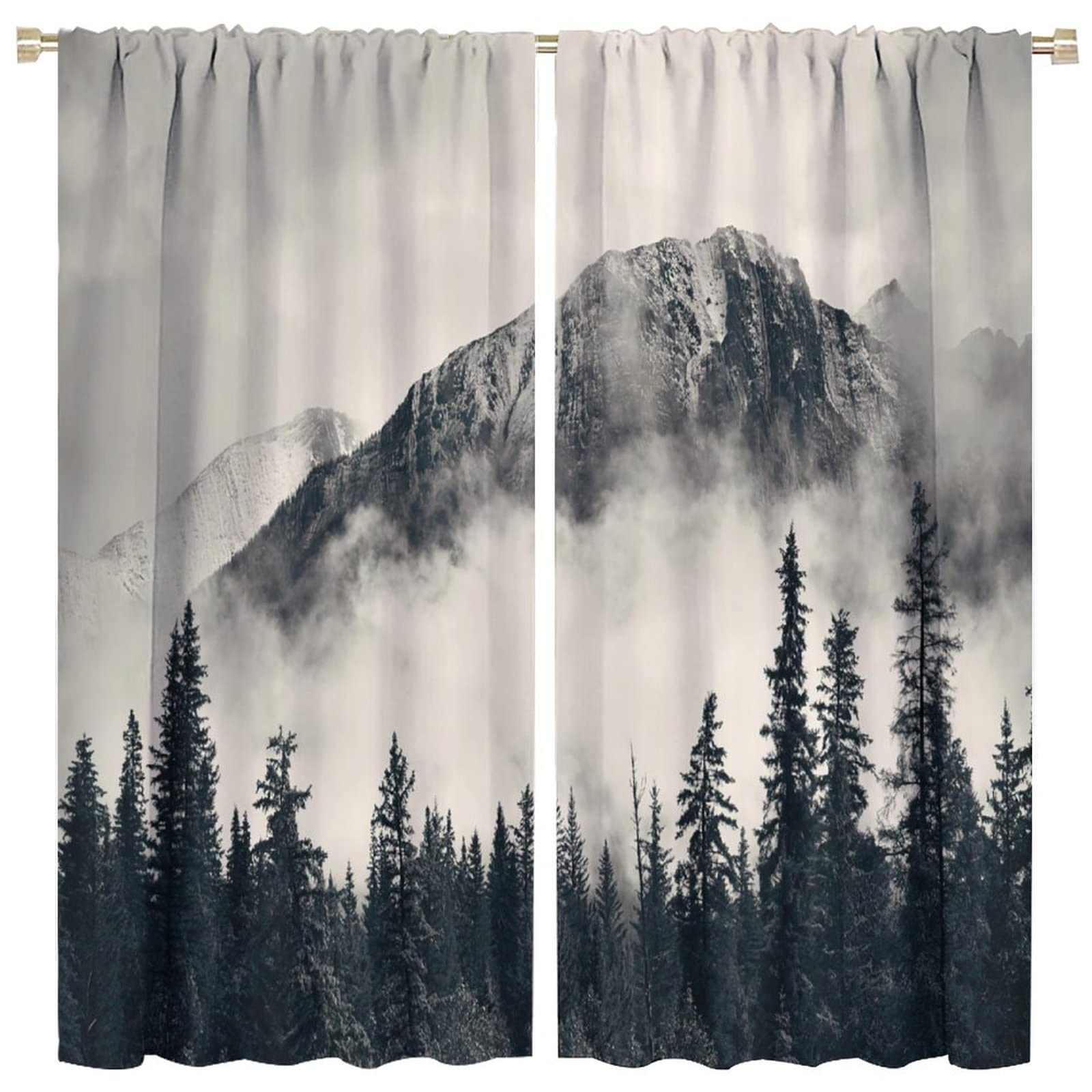 JESTRONRY Forest Bedroom Curtains,Misty Forest Nature Landscape Grey Style Room Darkening Door Window Rod Pocket Curtain for Living Room Kitchen Bathroom Hotels Decor,2 Panels W52xL84in