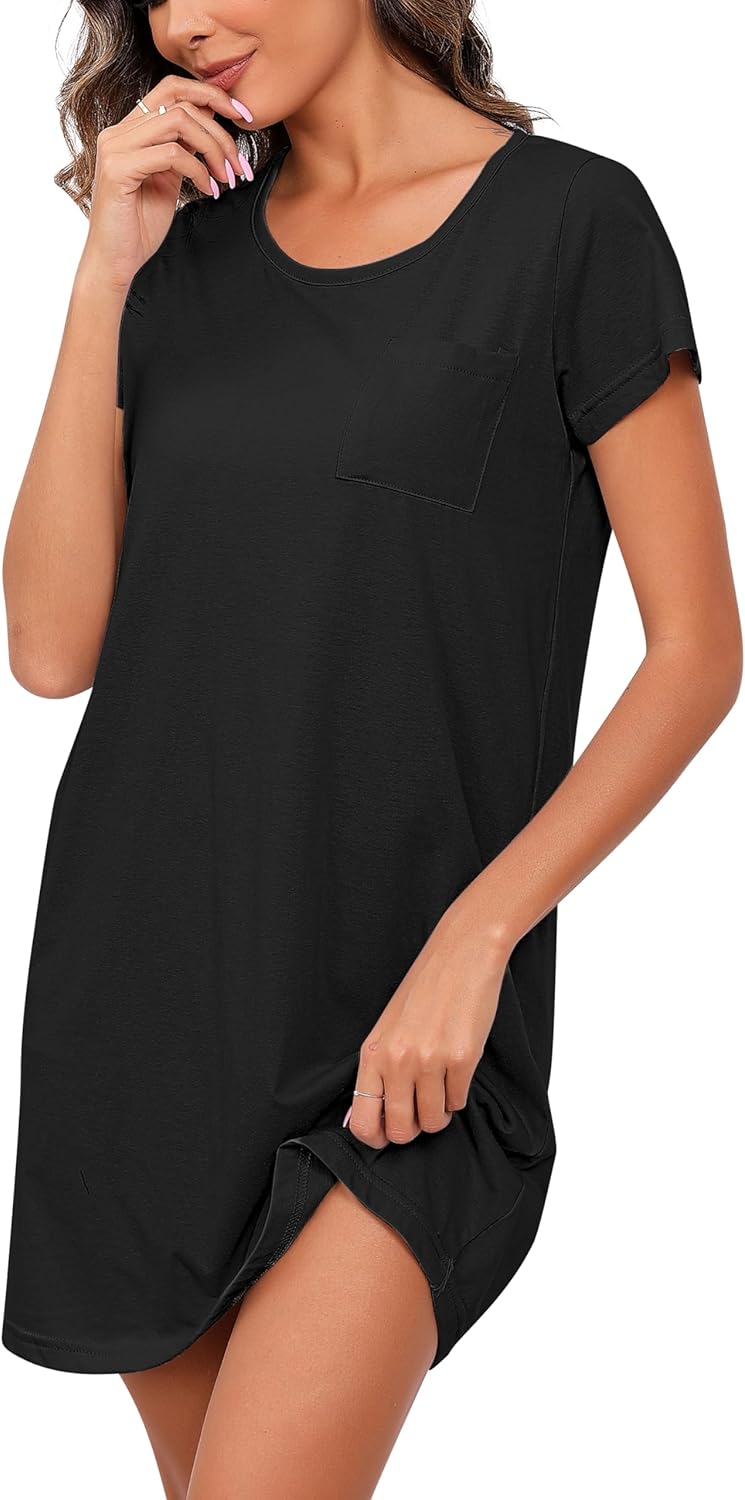 PNAEONG Women's Cotton Nightgown Sleepwear Short Sleeves Shirt Casual Print Sleepdress