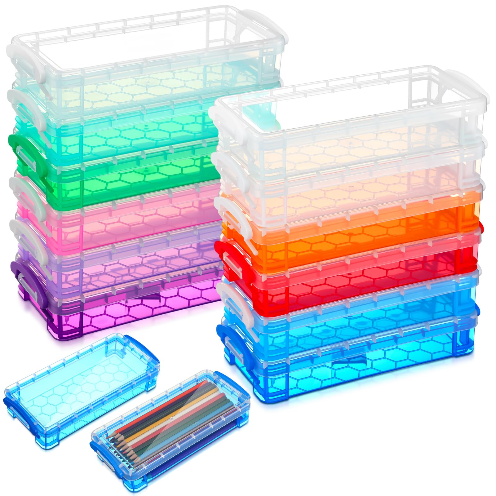 Gueevin 12 Pcs Pencil Box Clear Plastic Pencil Case, Mixed Colors