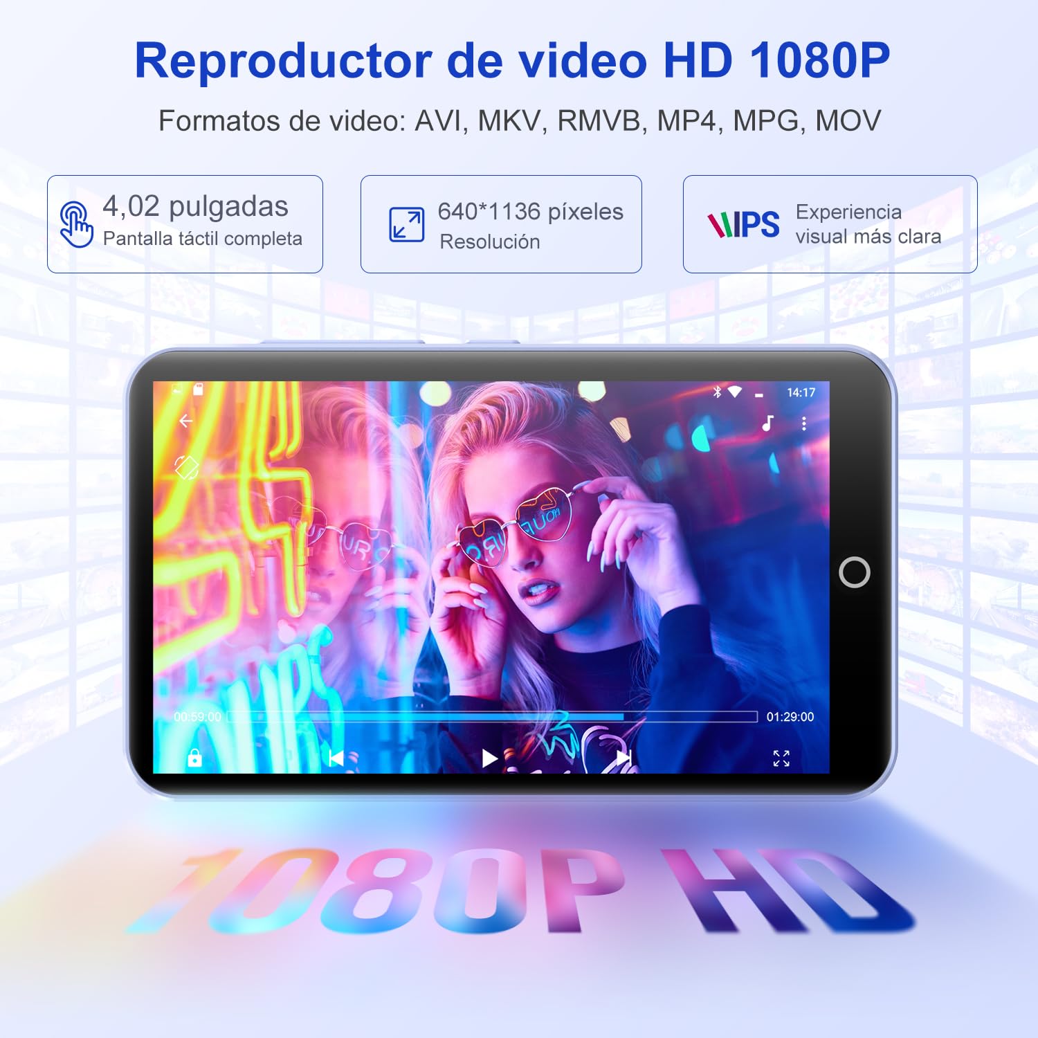 80GB Reproductor MP3 con Bluetooth y WiFi, Reproductor MP4 Pantalla Táctil de 4,02" con Camara, MP3 Android con Spotify, Amazon Music, Audible, Reproductor Música Mp3 con Altavoces, Radio FM