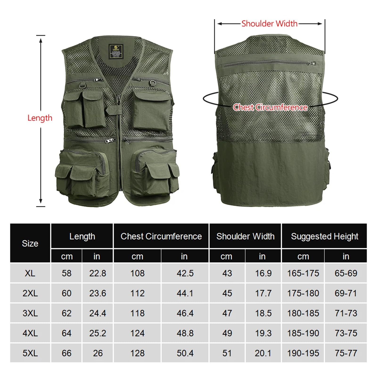Gilet da Pesca da Uomo Gilet da Pesca Traspirante da Viaggio in Rete con Tasche con Cerniera Gilet da Lavoro Estivo per attività all'aperto