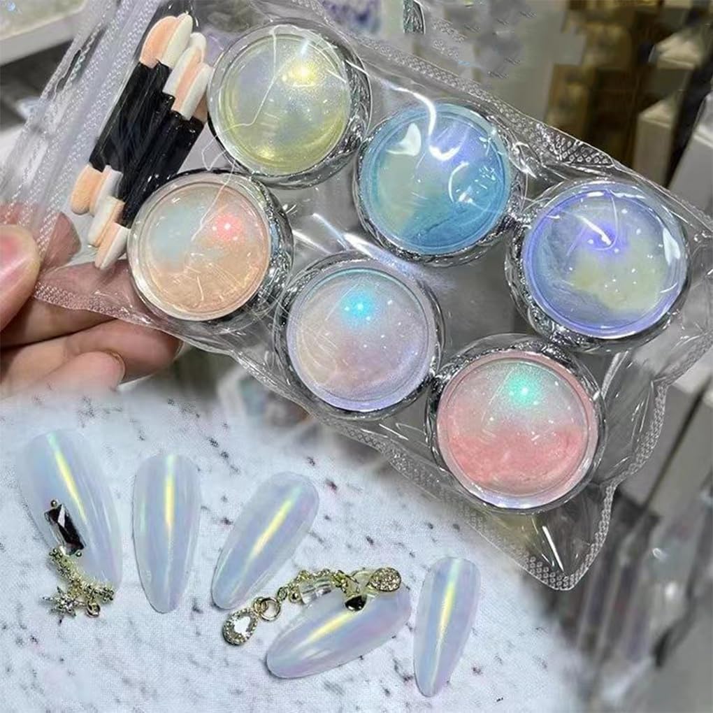 10 set 6 pezzi/set Nail Art Powder Tips Casa Unghie Del Piede Glitter Pigmento Lucido FAI DA TE Manicure Decorazione Portatile Forniture