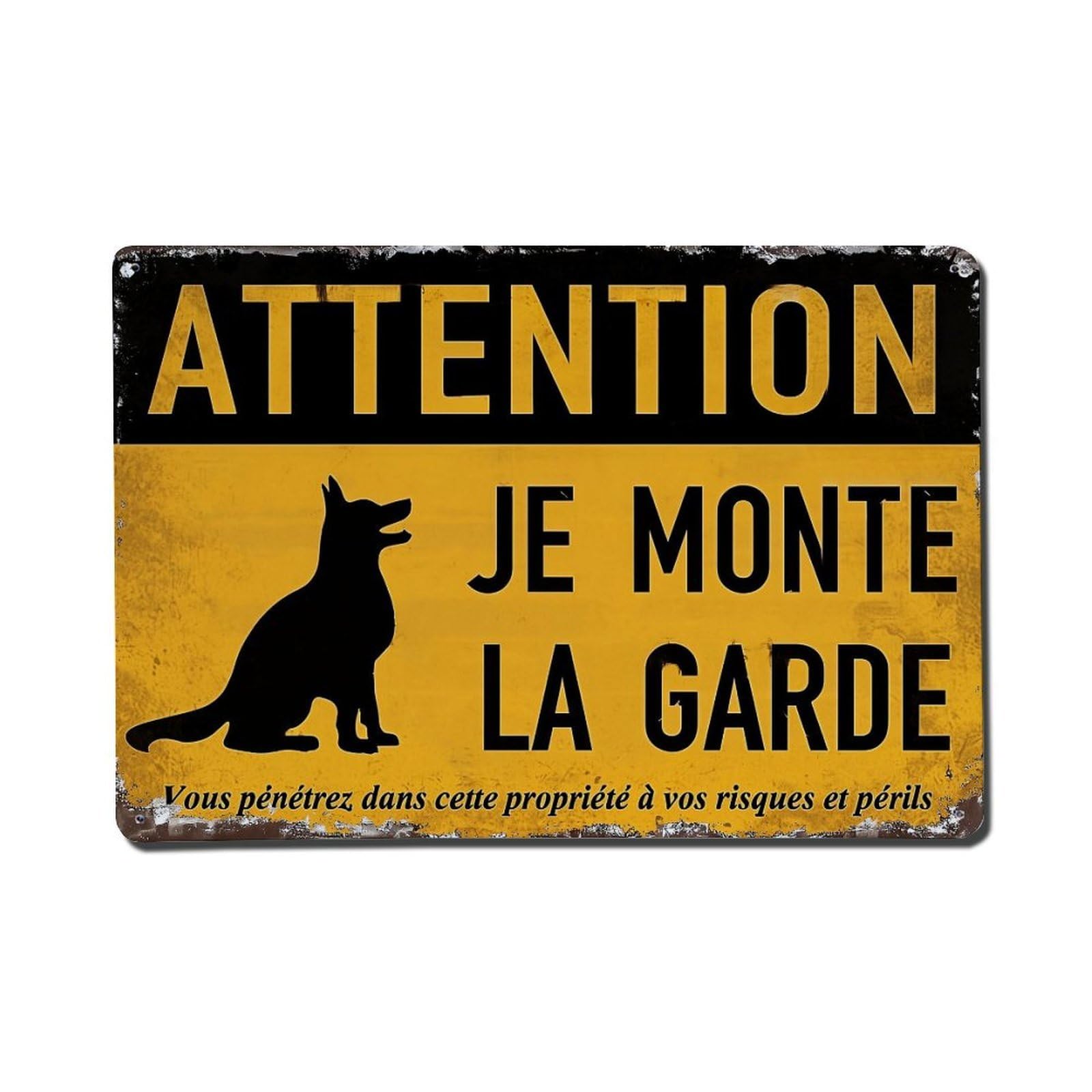 Attention I Am On Guard Metal Tin Sign Plaque