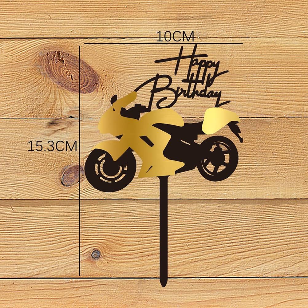 MiaLover Pack of 6 Birthday Cake Toppers, Motorcycle & Car Cake Toppers, Acrylic, Glitter Star Banner - Image 3