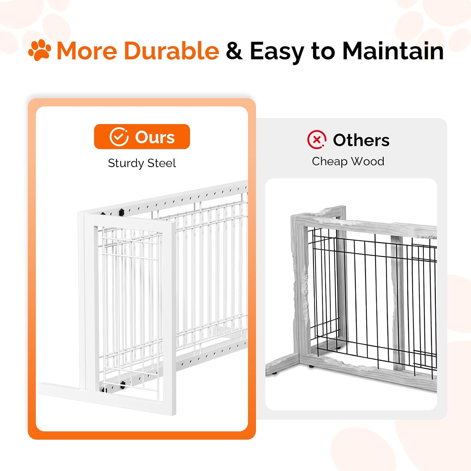 VINGLI Free Standing Pet Gate, 37" - 68" Wide Metal Dog Gate for Stairs Doorways Fireplace, Adjustable Pet Fence Indoor, Christmas Tree Gate (White)