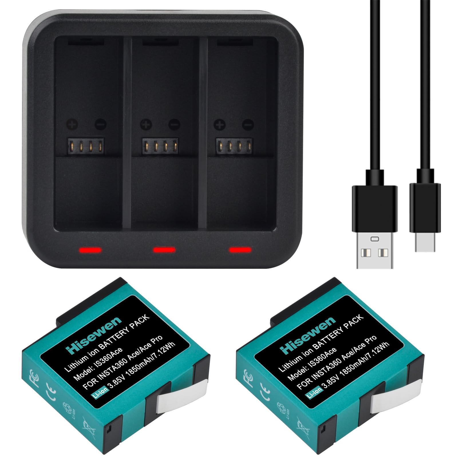 Batería de repuesto para Insta360 Ace y Pro, 2 unidades de 1850 mAh y cargador compatible con Insta360 Ace Pro