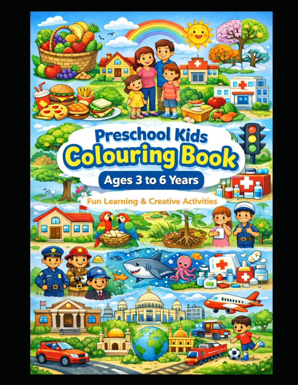 Preschool Colouring Book for kids age 3 to 6 Years: A Fun Coloring & Learning Book for Preschool Kids (Ages 3–6)