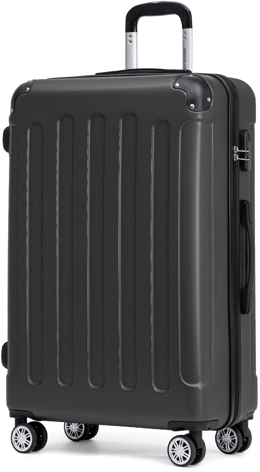 BEIBYE Hartschalenkoffer XL 76 cm – großer Reisekoffer für Familienreisen, leicht, robust, ABS, 360° Doppelrollen, Zahlenschloss, Schwarz