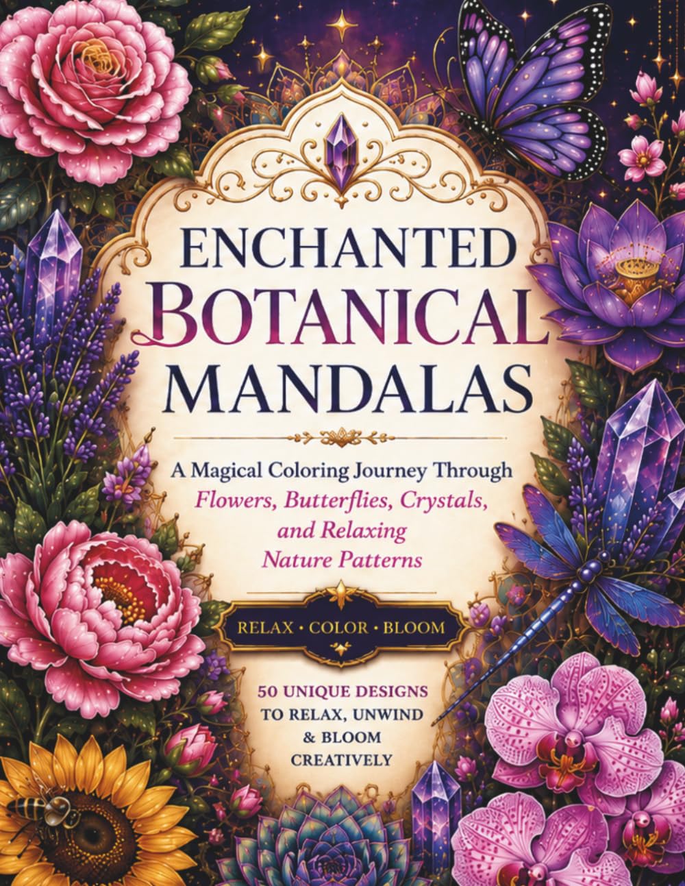 Enchanted Botanical Mandalas: A Magical Coloring Journey Through Flowers, Butterflies, Crystals, and Relaxing Nature Patterns