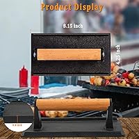 Vista 2 de Prensa de hamburguesa Smash, prensa rectangular de hierro fundido para plancha Blackstone, anillos de huevo, prensa de parrilla con mango de madera