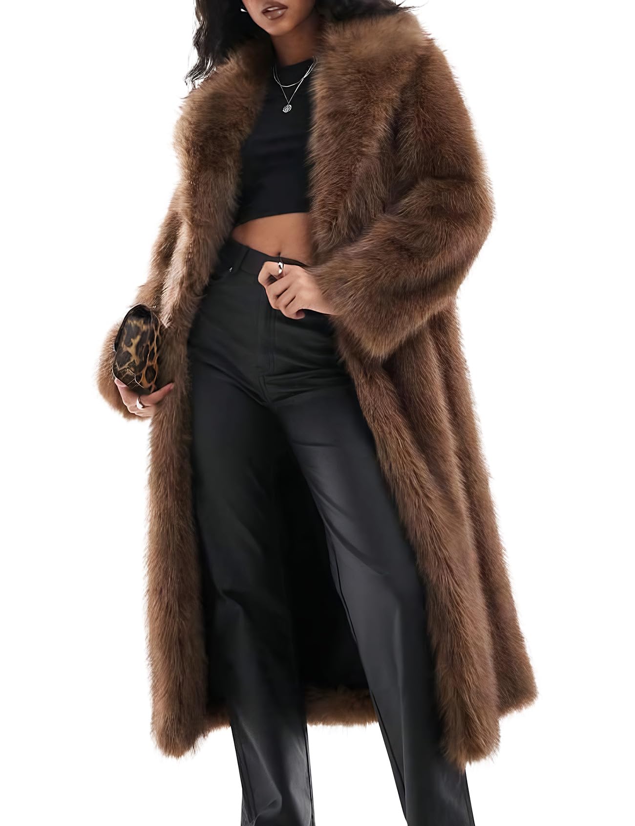 cozypoin Womens Long Faux Fur Coat Long Sleeve Lapel Furry Fur Jackets Winter Warm Fluffy Outerwear Shaggy Overcoat-picture-20