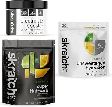 Skratch Labs Hydration System Bundle | Electrolyte Booster + Lemon Lime High-Carb Mix + Lemon Lime Unsweetened Sport Drink Mix | Developed for Athletes and Sports Performance | Gluten Free, Vegan