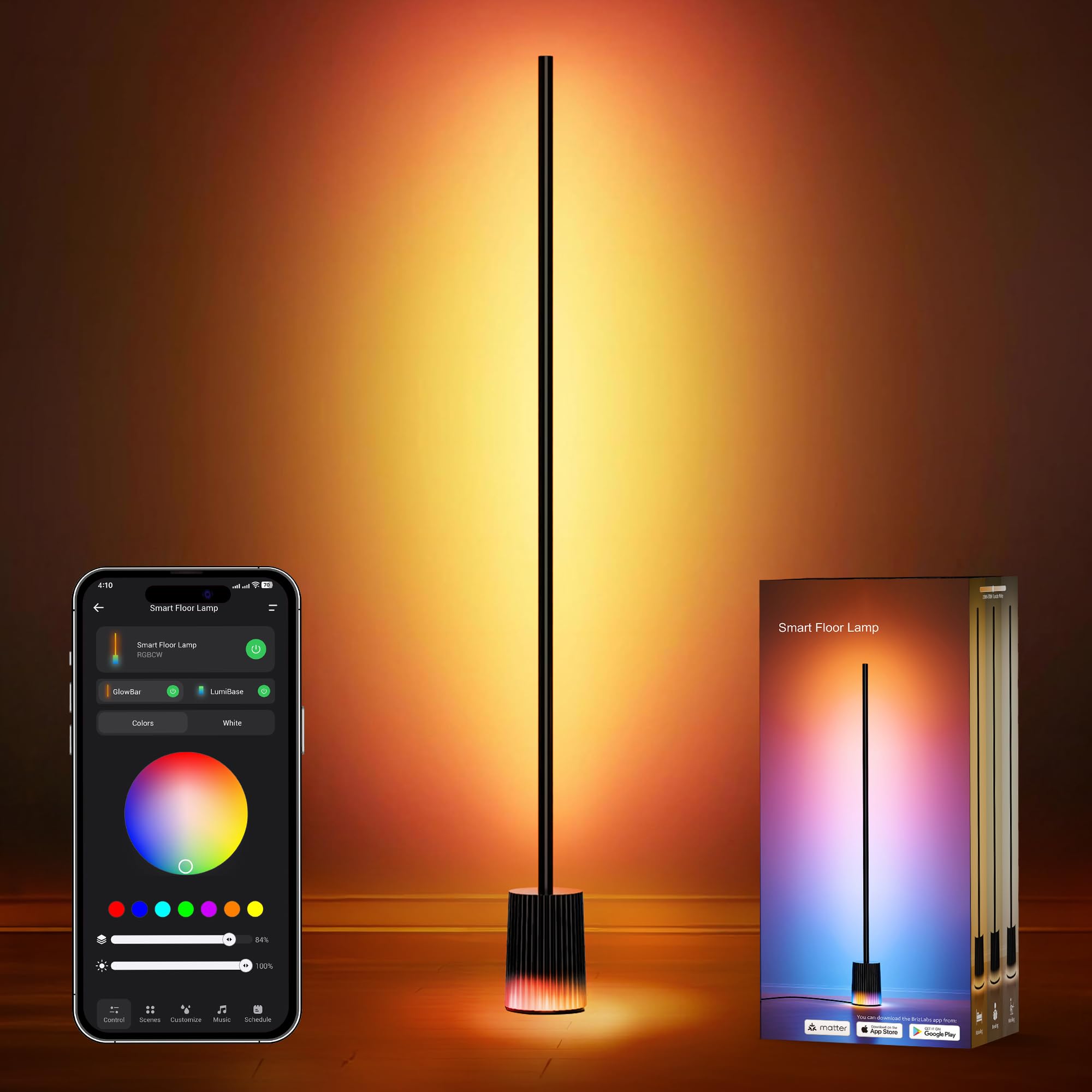 LED Stehlampe Dimmbar RGBCW, Smart Stehlampe Wohnzimmer Arbeiten mit Alexa Matter Google, APP-Steuerung, 16 Millionen Farben, 75+ Szene, Musikmodi, DIY Standleuchte für Schlafzimmer Gaming, Schwarz