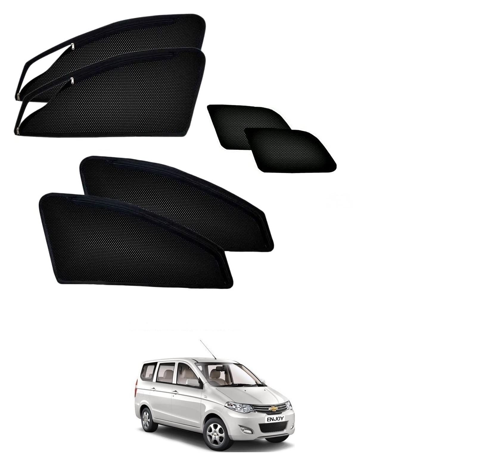 Auto Addict Zipper Magentic Car Sunshades Set of 6 Pcs Black for Chevrolet Enjoy