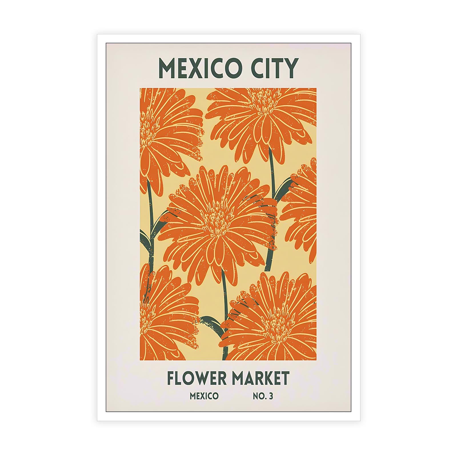 Beshdomp Retro Mexico City Flower market Posters Mexico Orange Flower market prints painting Nature Garden Theme Art Aesthetic Botanical Gallery Wall Art Orange wall decor 12x16in Unframed — image 1