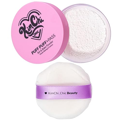 Vista 7 de Kimchi Chic Beauty Puff Puff Pass Set and Bake Setting Powder for Makeup, Extra Fluffy Loose Face Powder Poof, Soft Natural Face Makeup for Uneven
