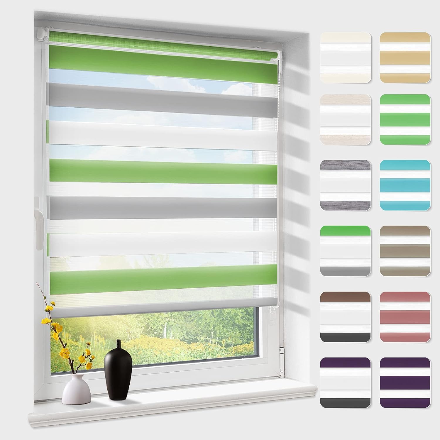Doppelrollo klemmfix ohne Bohren, Duo Rollos für Fenster & Tür mit Bohren, Fensterrollo lichtdurchlässig & verdunkelnd, Klemmrollo Sonnenschutz