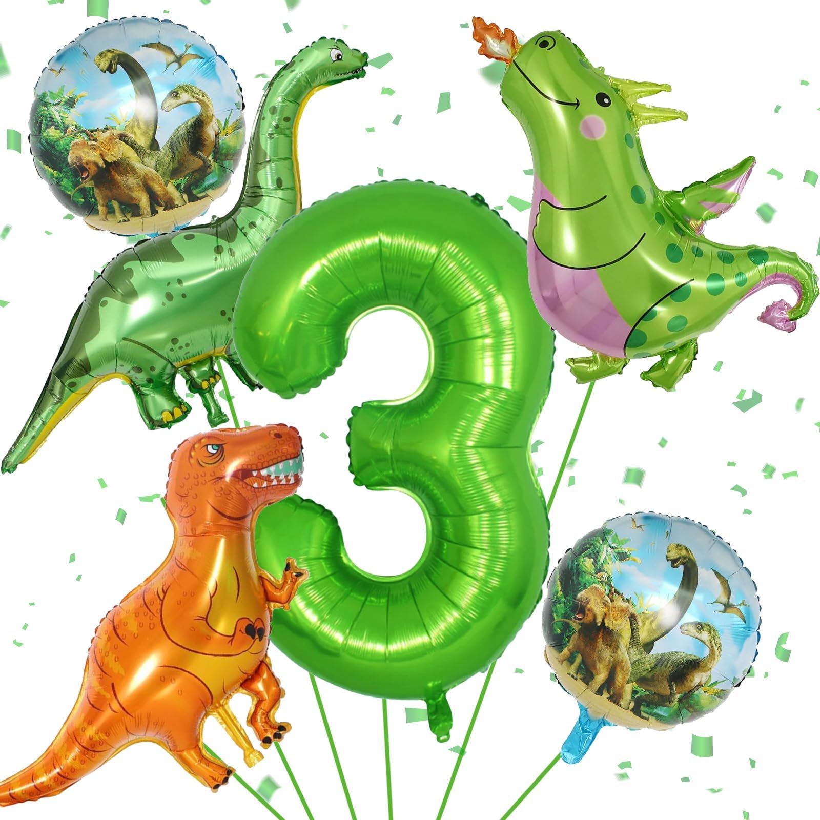 Dinosaur 3rd Birthday Decorations, Dinosaur Birthday Party Decorations with Giant Inflatable Dinosaur Balloons 40 Inch Helium Foil Mylar Number 3 Balloons for Dinosaur Theme Birthday Party Decorations