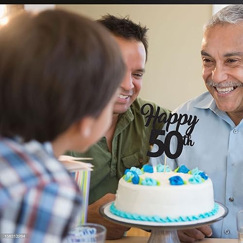Miniatura 6 de 3 piezas de decoración para pastel de 50 años, con purpurina negra, número 50, decoración para felicitaciones a 50 años de edad, 50 cumpleaños,
