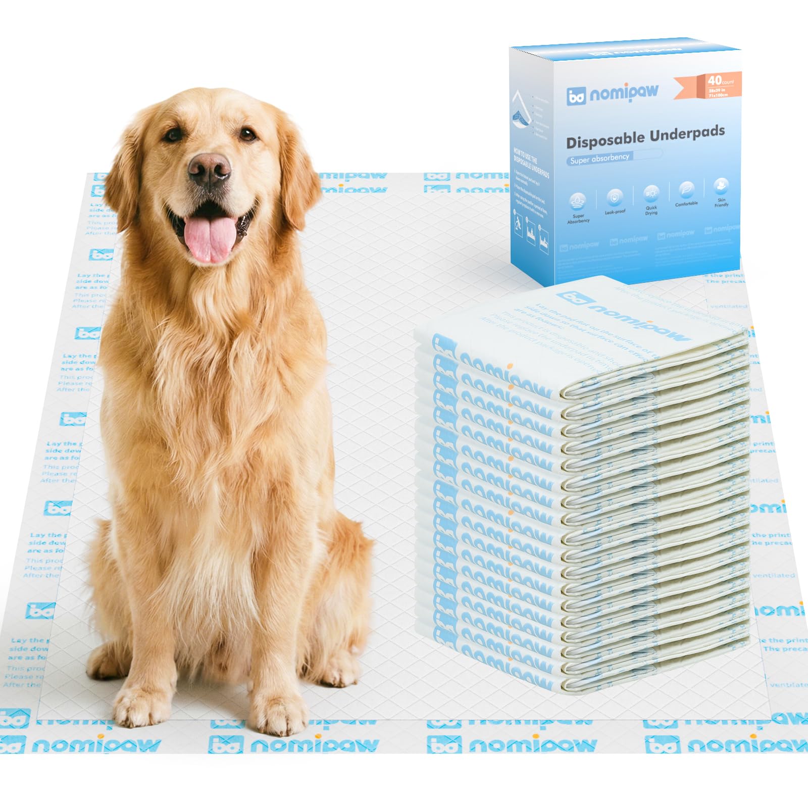 Disposable Leakproof Absorbency Underpads, 28"x39" Large Incontinence Pads with Quick Drying for Baby, Adults, Puppy, Dog Bed Pee Pads, 40 Count